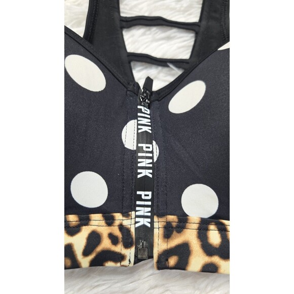 Victoria's Secret PINK Ultimate Push-Up Polka Dot Racerback Zip Bra Size Large - Picture 3 of 9